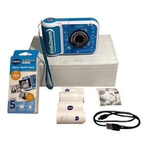 VTech KidiZoom PrintCam Digital Camera Photo Printer Blue & White Paper Stickers